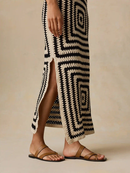 Seacoast Crochet Column Dress - Midnight Labyrinth