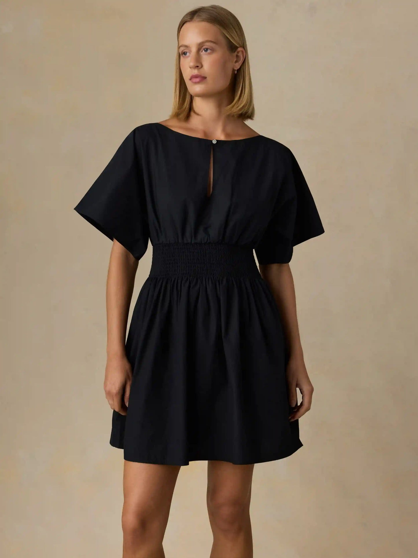 Coastal Poplin Elia Mini Smocked Dress - Black