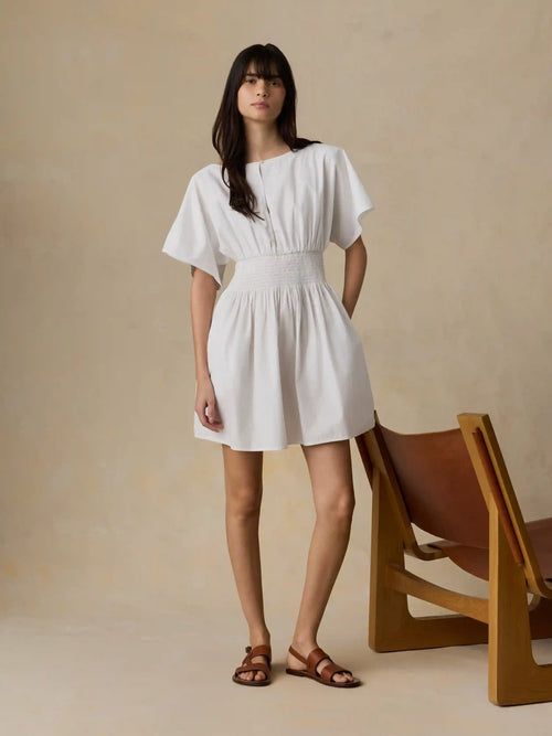 Coastal Poplin Elia Mini Smocked Dress - White