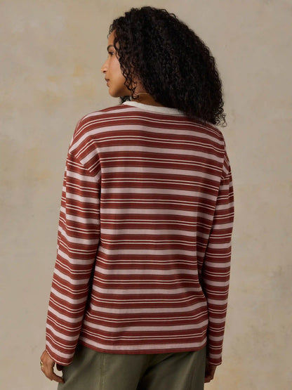 Sunwashed Long-Sleeve Retro Tee - Rosewood Stripe