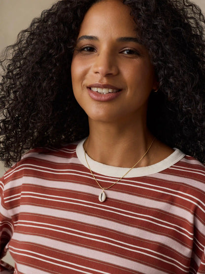 Sunwashed Long-Sleeve Retro Tee - Rosewood Stripe