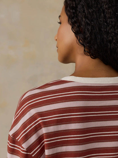 Sunwashed Long-Sleeve Retro Tee - Rosewood Stripe