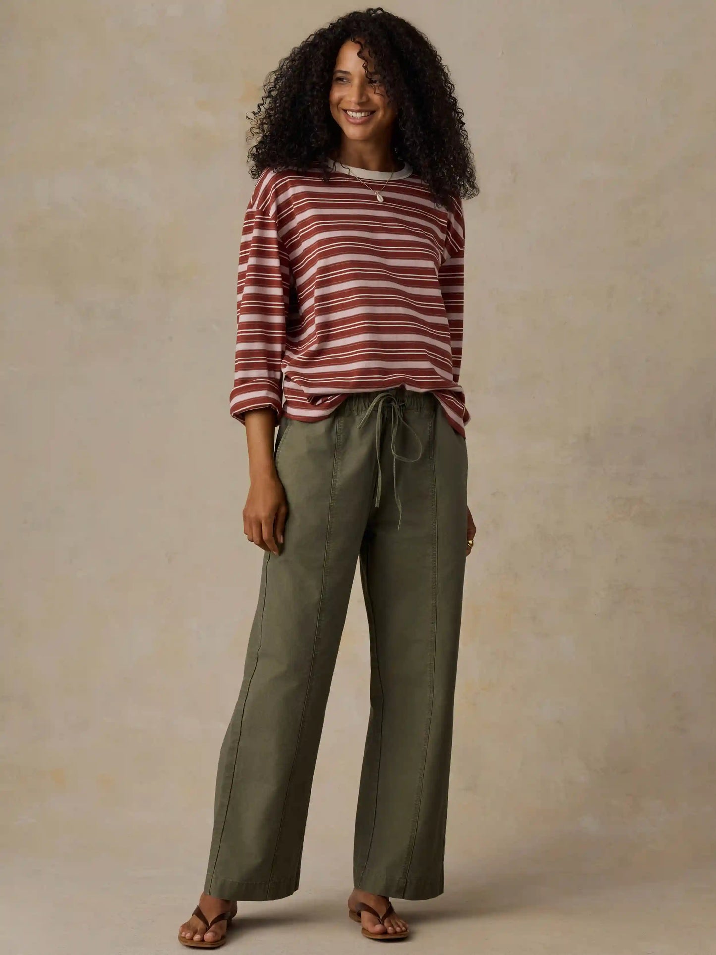 Sunwashed Long-Sleeve Retro Tee - Rosewood Stripe