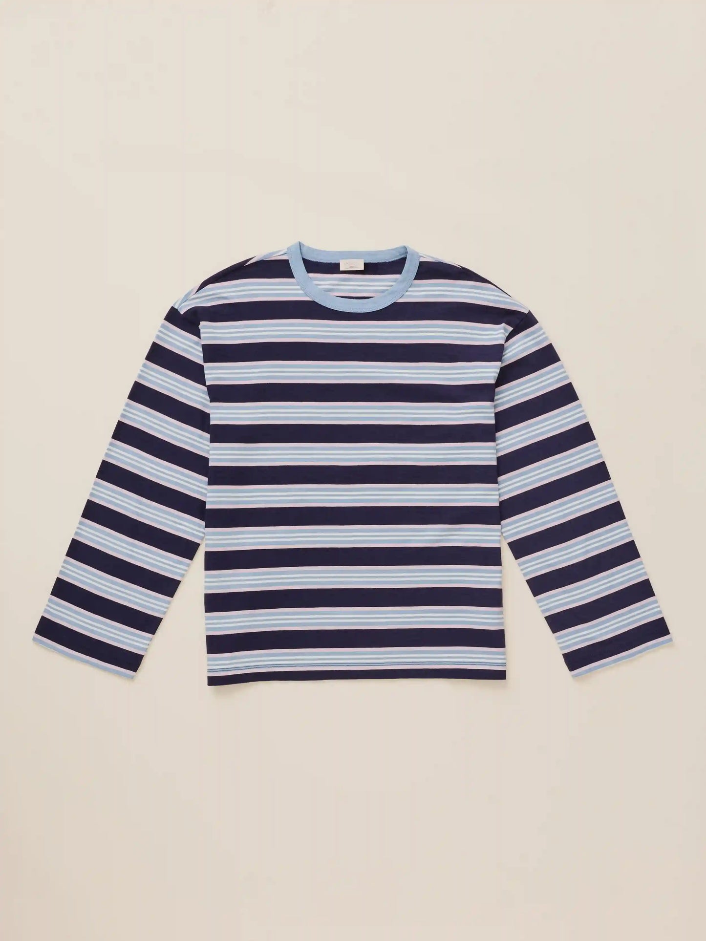 Sunwashed Long-Sleeve Retro Tee - Moonlit Tidal Stripe