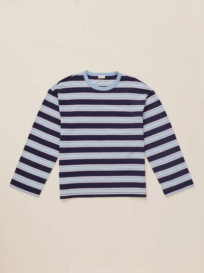 Sunwashed Long-Sleeve Retro Tee - Moonlit Tidal Stripe
