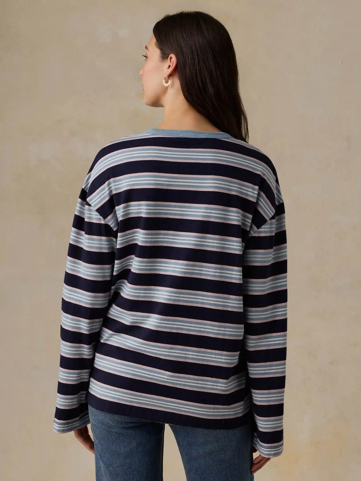 Sunwashed Long-Sleeve Retro Tee - Moonlit Tidal Stripe