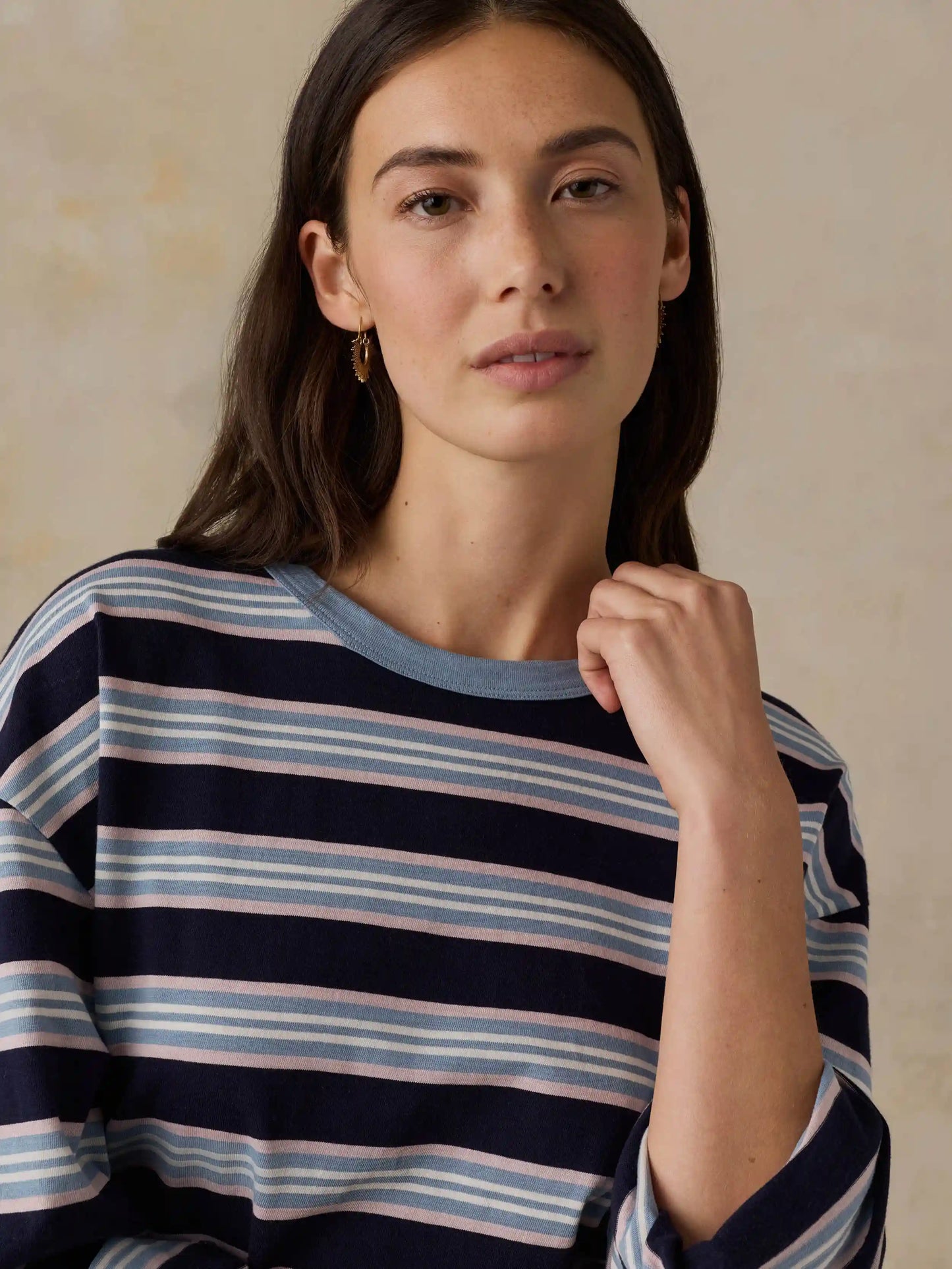 Sunwashed Long-Sleeve Retro Tee - Moonlit Tidal Stripe