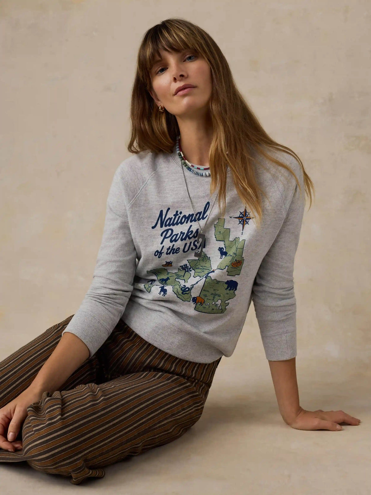 Faherty x Parks Project National Parks Sunwashed Organic Crewneck - Light Grey Heather