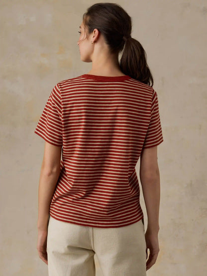 Sunwashed Regenerative Tee - Red Ochre Mini Stripe