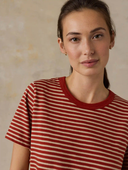 Sunwashed Regenerative Tee - Red Ochre Mini Stripe