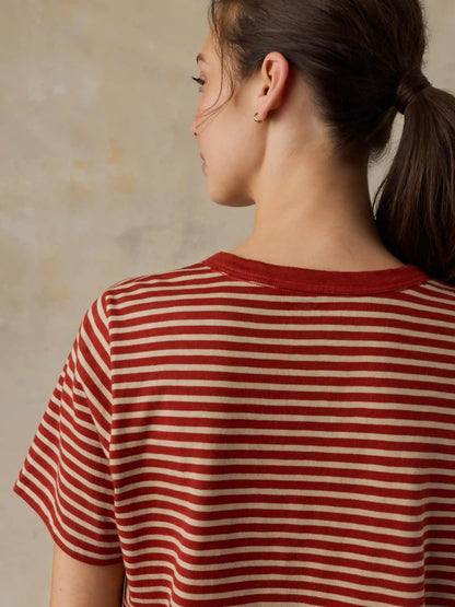 Sunwashed Regenerative Tee - Red Ochre Mini Stripe