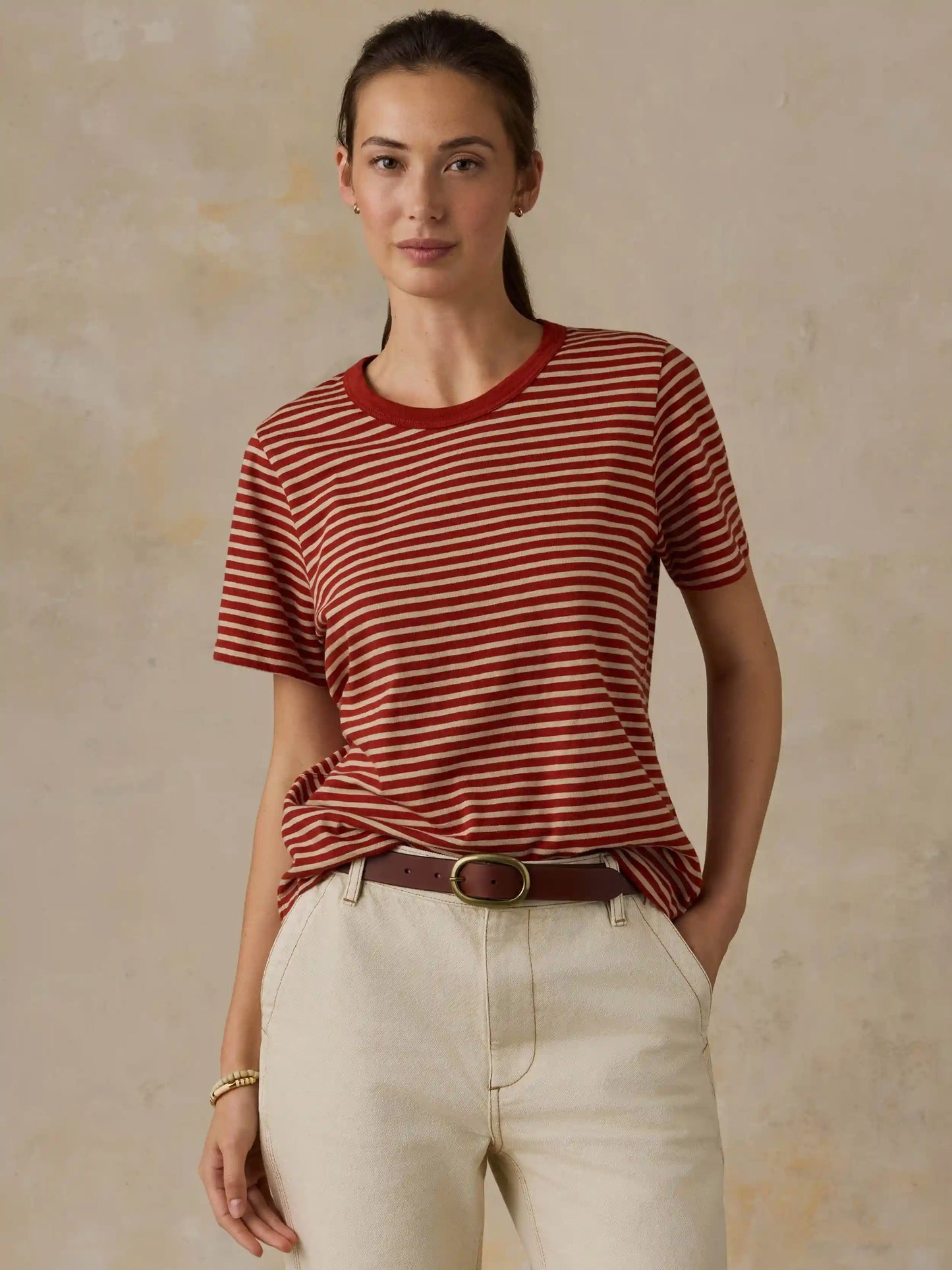 Sunwashed Regenerative Tee - Red Ochre Mini Stripe