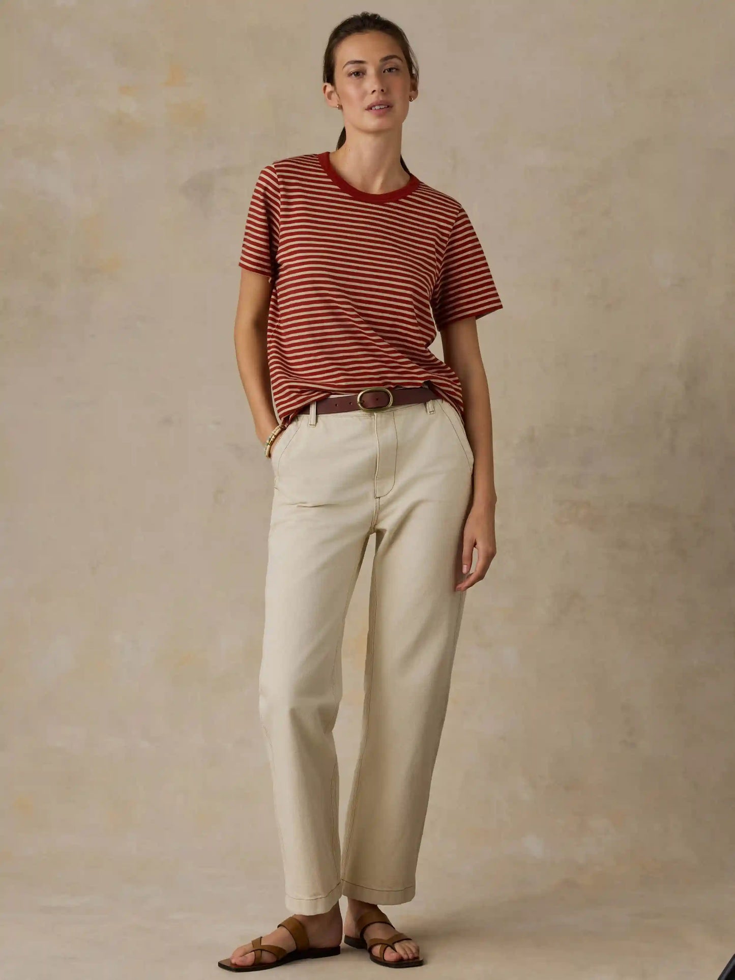 Sunwashed Regenerative Tee - Red Ochre Mini Stripe