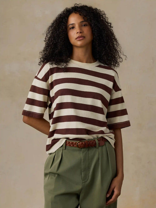 Hemp Blend Vintage Tee - Espresso Stripe