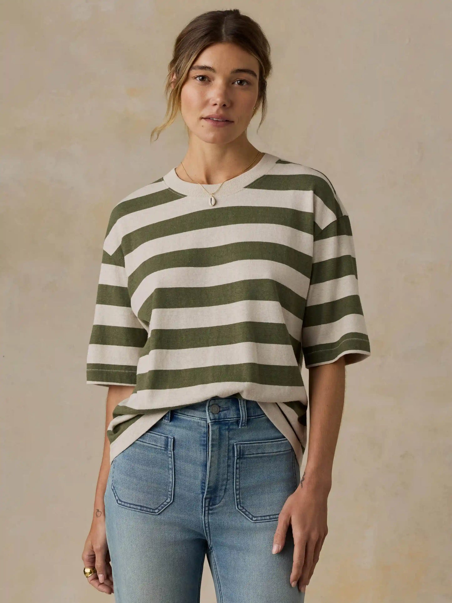 Hemp Blend Vintage Tee - Olive Stripe