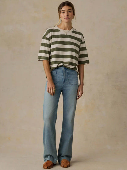 Hemp Blend Vintage Tee - Olive Stripe