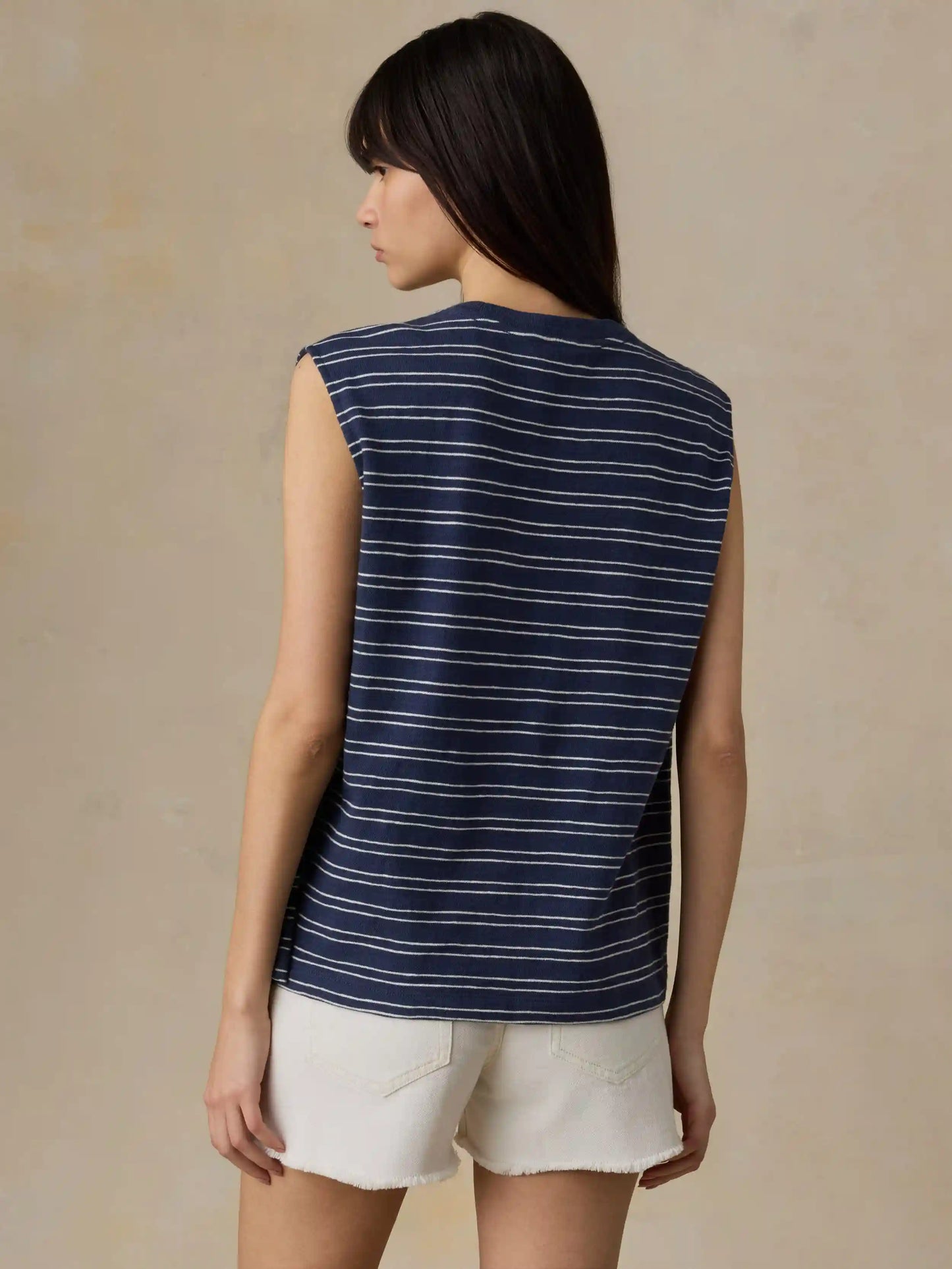 Sunwashed Organic Muscle Tank - Mood Indigo Stripe