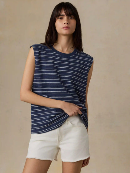 Sunwashed Organic Muscle Tank - Mood Indigo Stripe