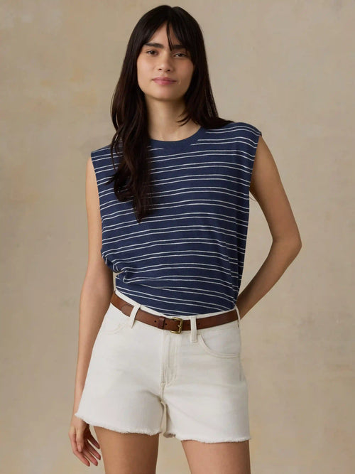 Sunwashed Organic Muscle Tank - Mood Indigo Stripe