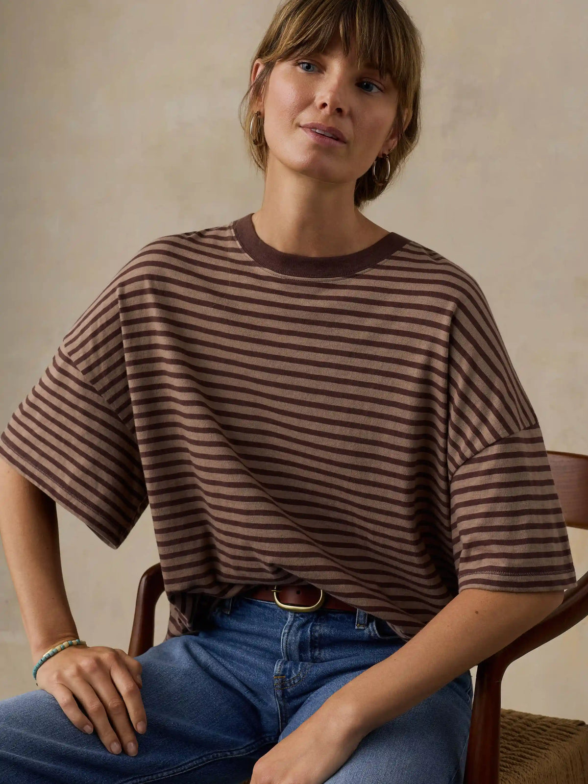 Sunwashed Boyfriend Tee - Coffee Sand Stripe
