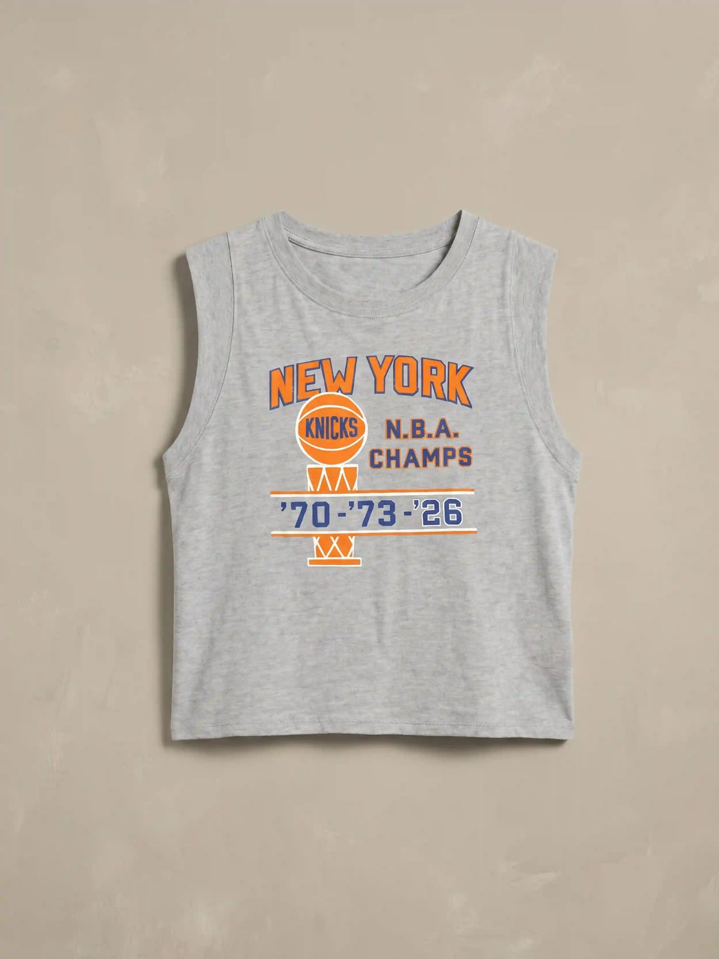 NY Knicks Sunwashed Organic Muscle Tank - Light Grey Heather