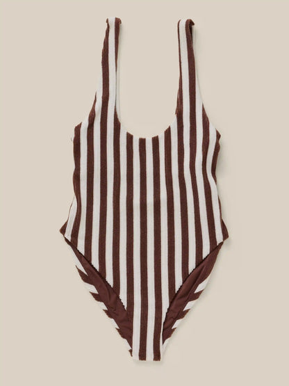 Wavebreak One Piece - Mini Cocoa Stripe