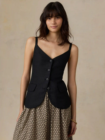 Sun Strider Linen Milo Vest - Black