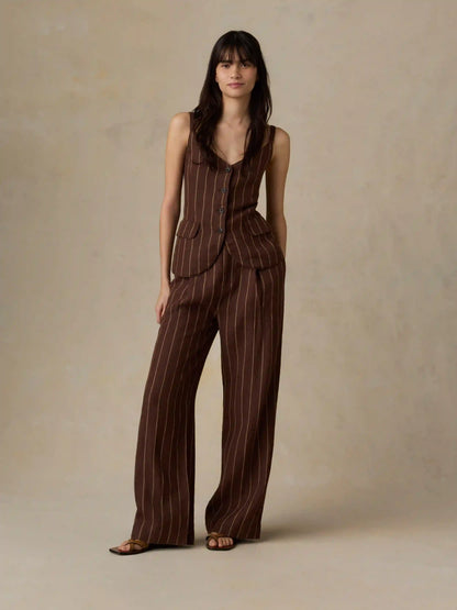 Sun Strider Linen Milo Vest - Harbor Line Stripe
