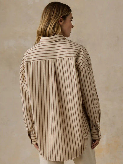Coastal Poplin Oversized Shirt - Drift Sand Stripe