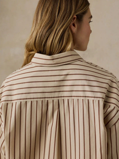 Coastal Poplin Oversized Shirt - Drift Sand Stripe