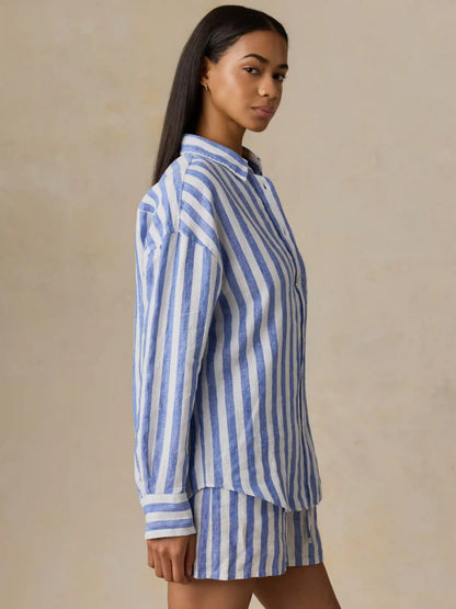 Laguna Linen Relaxed Shirt - Coastal Calm Stripe