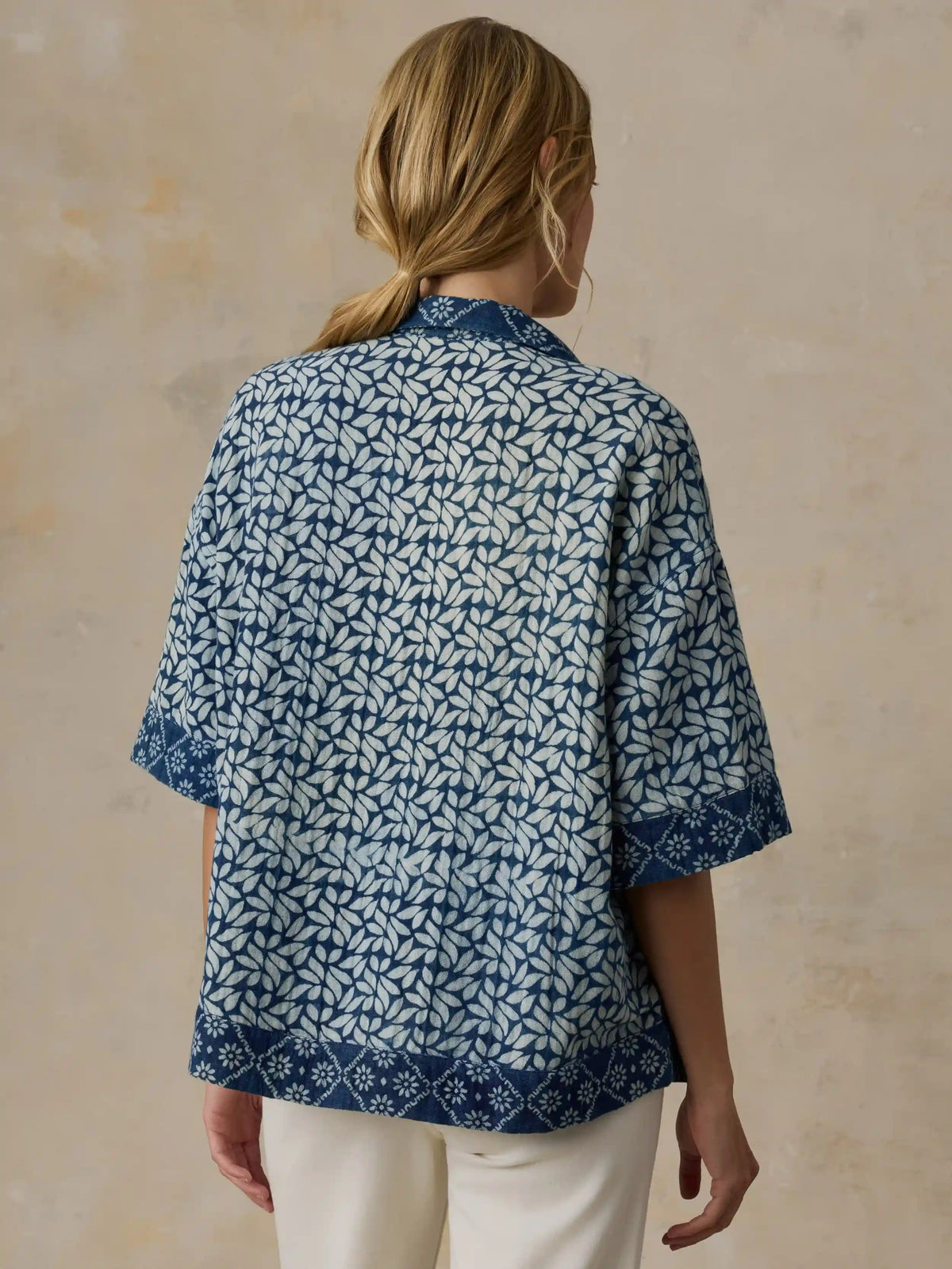 Dune Cotton Gauze Relaxed Camp Shirt - Indigo Blossom