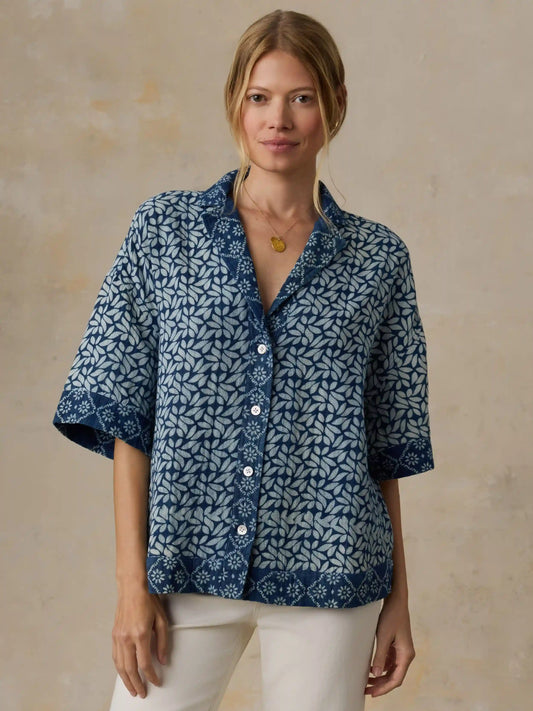 Dune Cotton Gauze Relaxed Camp Shirt - Indigo Blossom