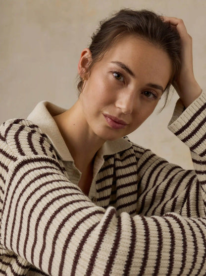 Miramar Linen Relaxed Polo - Woodland Stripe
