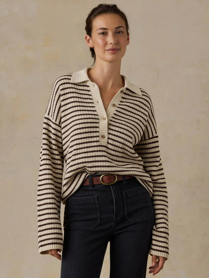 Miramar Linen Relaxed Polo - Woodland Stripe