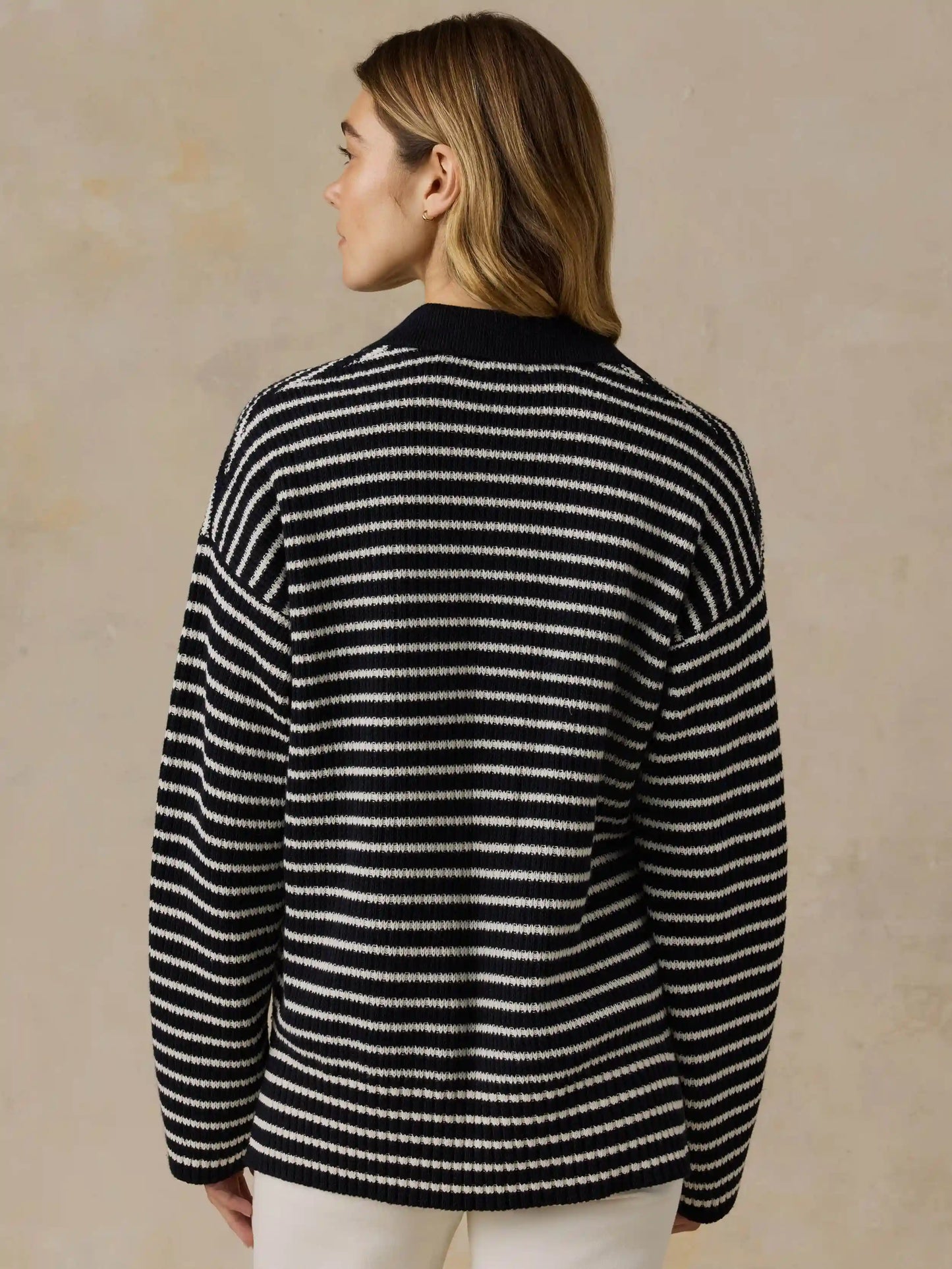 Miramar Linen Relaxed Polo - Black Reef Stripe