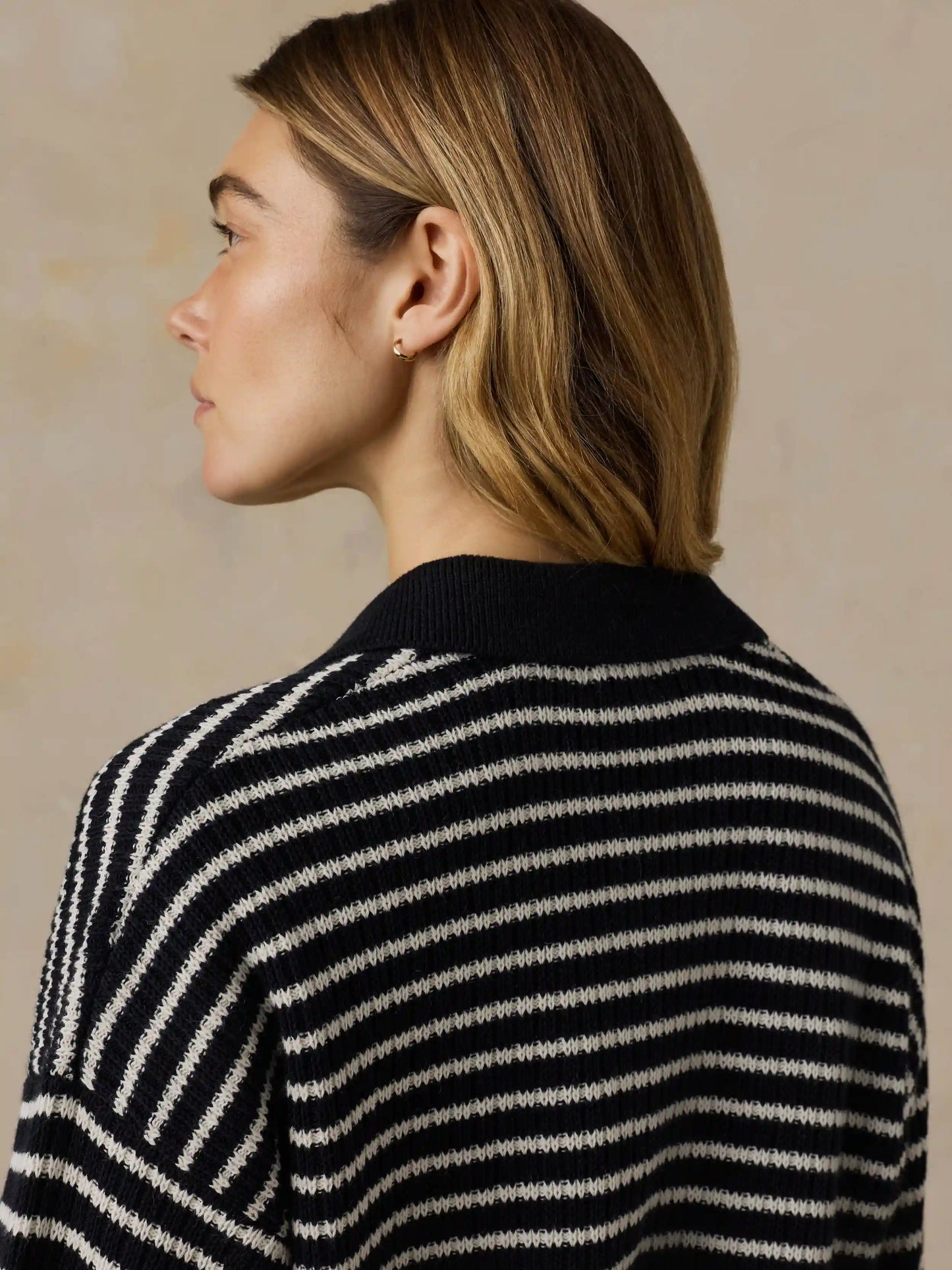 Miramar Linen Relaxed Polo - Black Reef Stripe