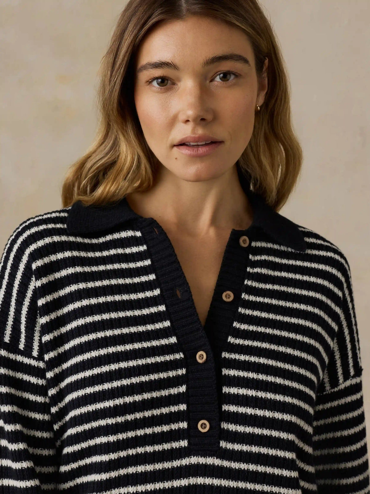 Miramar Linen Relaxed Polo - Black Reef Stripe