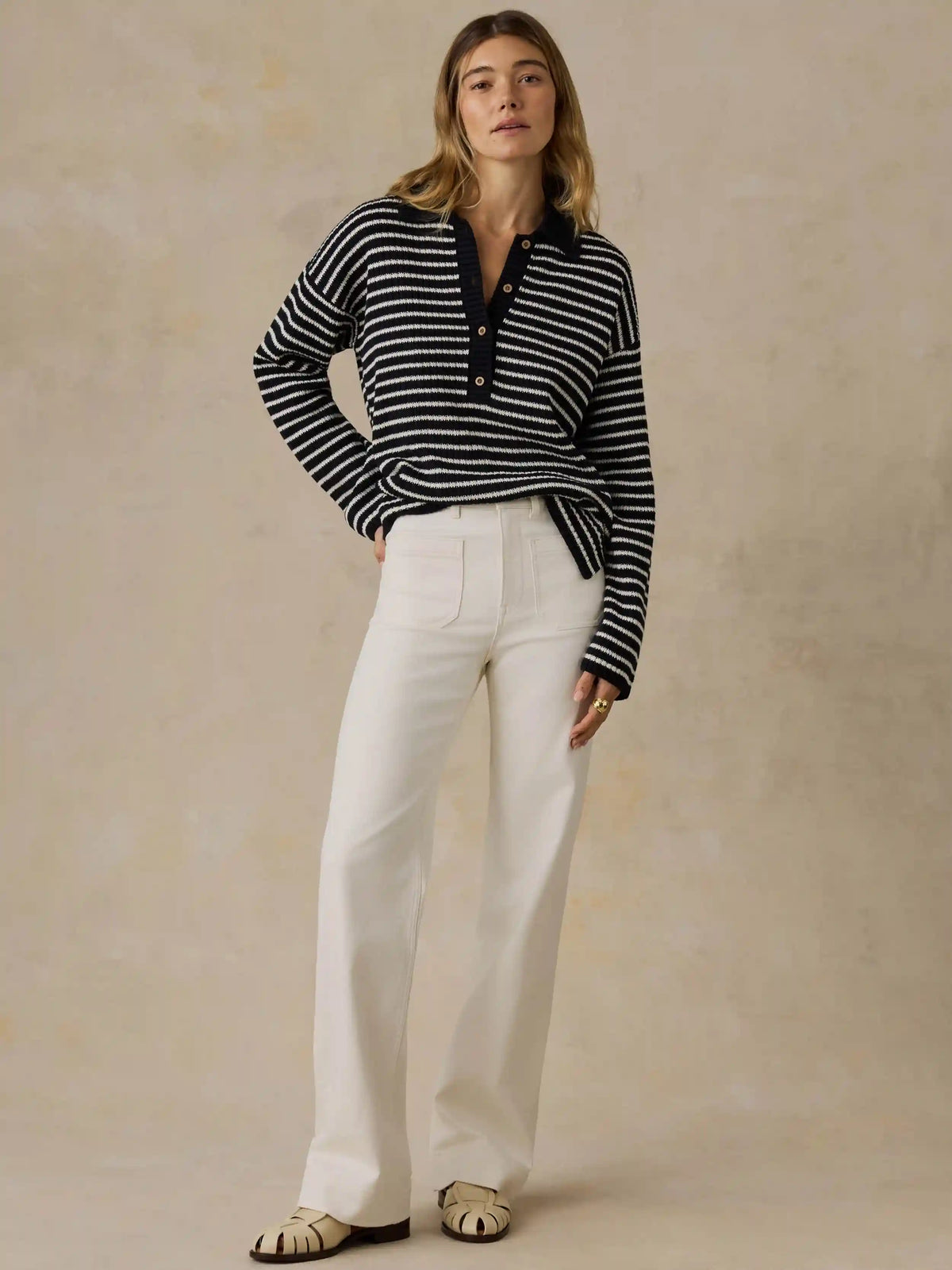 Miramar Linen Relaxed Polo - Black Reef Stripe