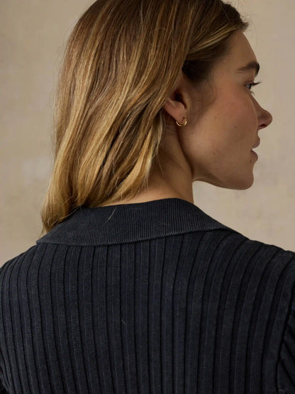 Sunwashed Cotton Ribbed Cardigan - Black