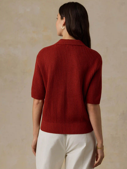 Miramar Linen Short-Sleeve Polo - Red Ochre