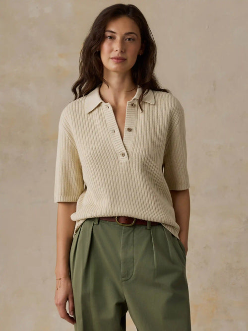 Miramar Linen Short-Sleeve Polo - Summer Sand