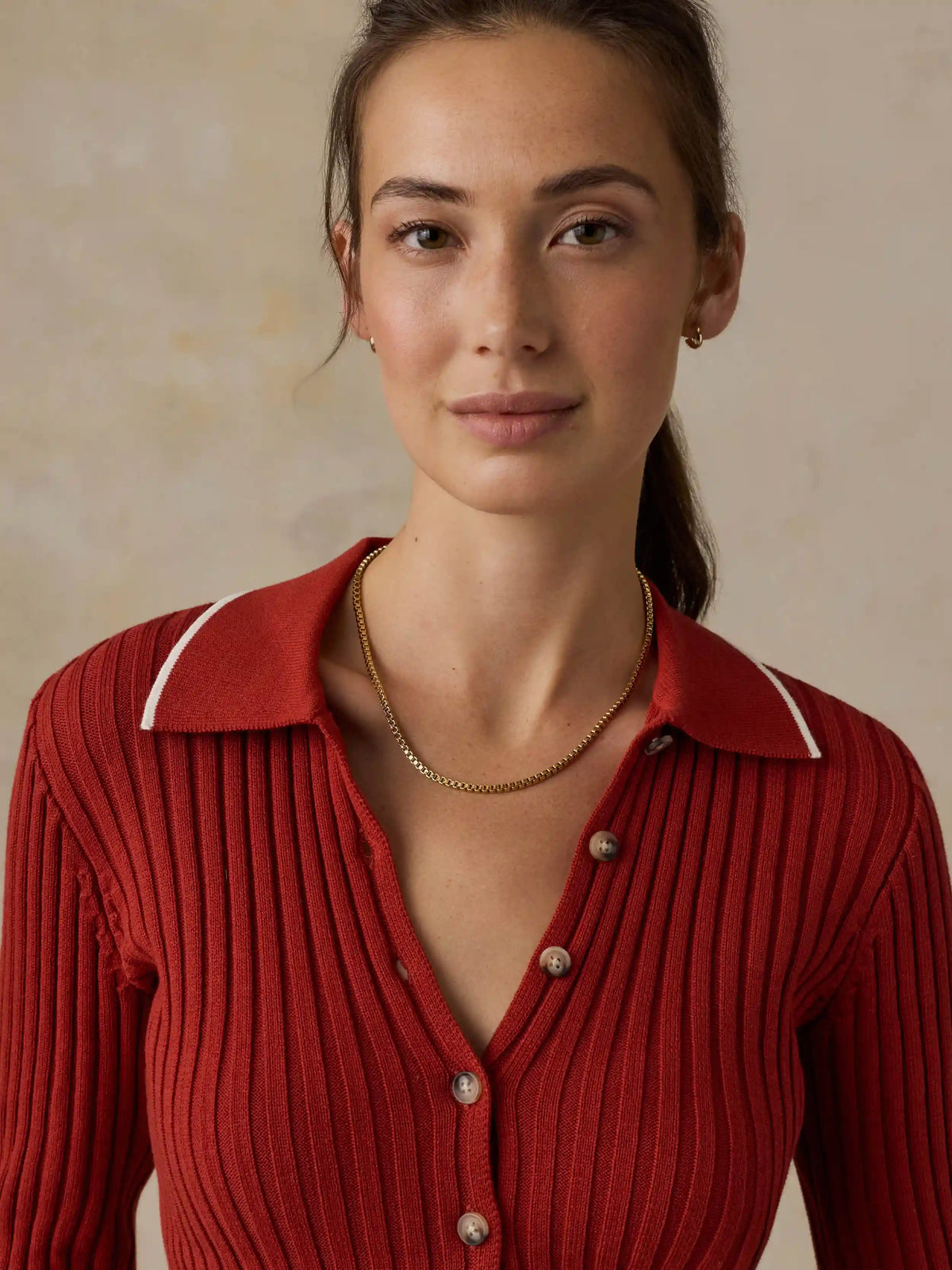 Sunwashed Cotton Ribbed Cardigan - Red Ochre