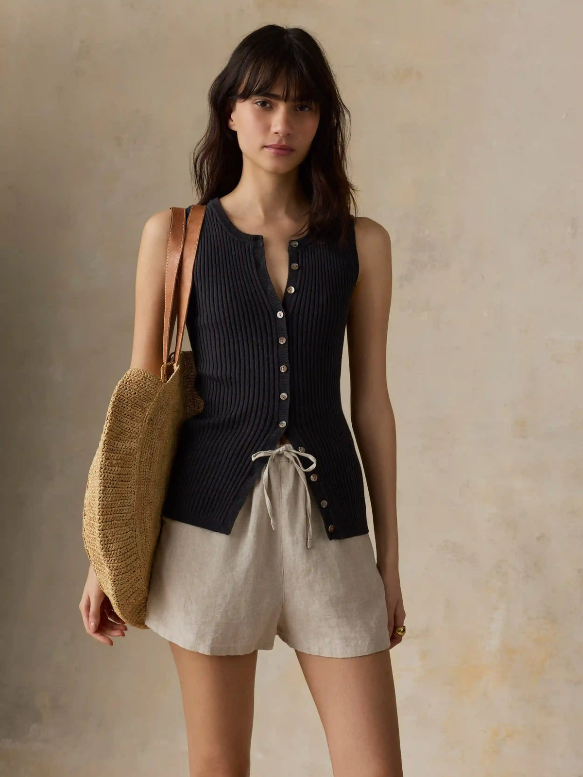 Miramar Linen Cami Cardigan - Washed Black