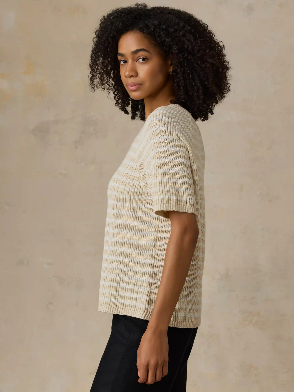 Miramar Linen Tee - Sand Lines