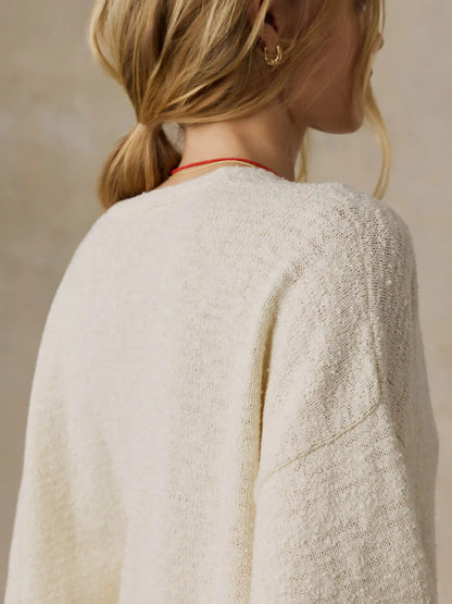 Boucle Deep V-Neck Sweater - Cream