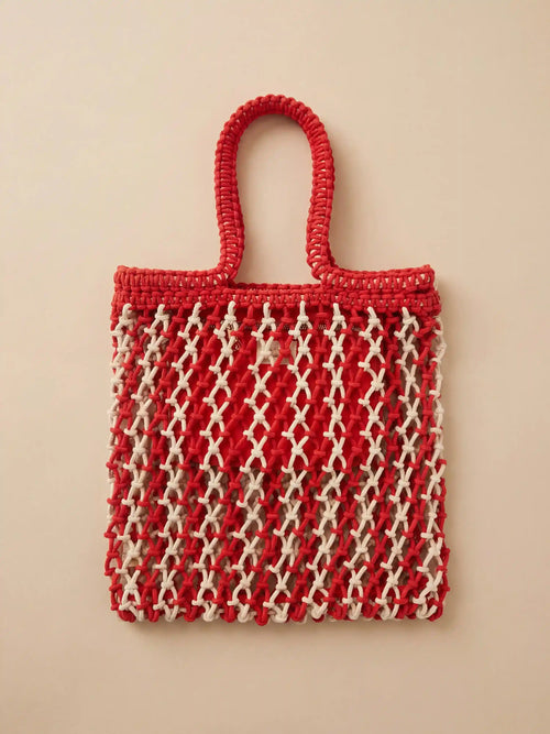 Sunwashed Macrame Tote - Poppy Red